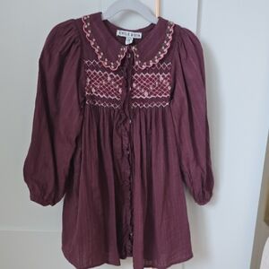 Emile et Ida Plum Dress with Pink Embroidery